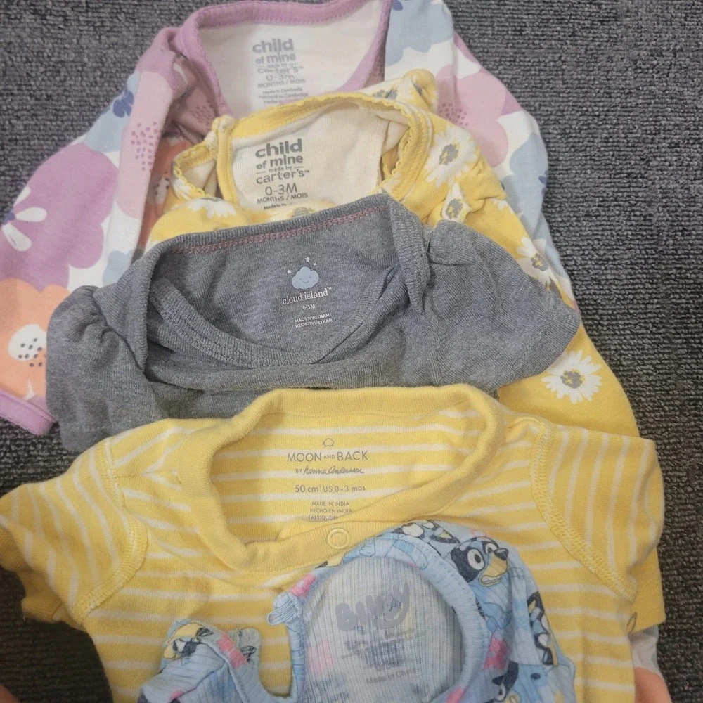 Various Brands Lot of 13 Size 0-3 Months One Pieces Lot Baby Girl Infant Bundle